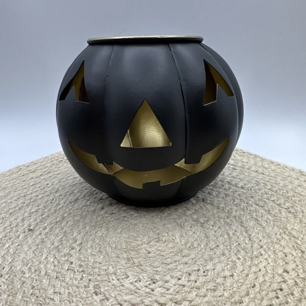 Pottery Barn Halloween Candle Holder Black‎ Metal Jack O Lantern Small 7.5